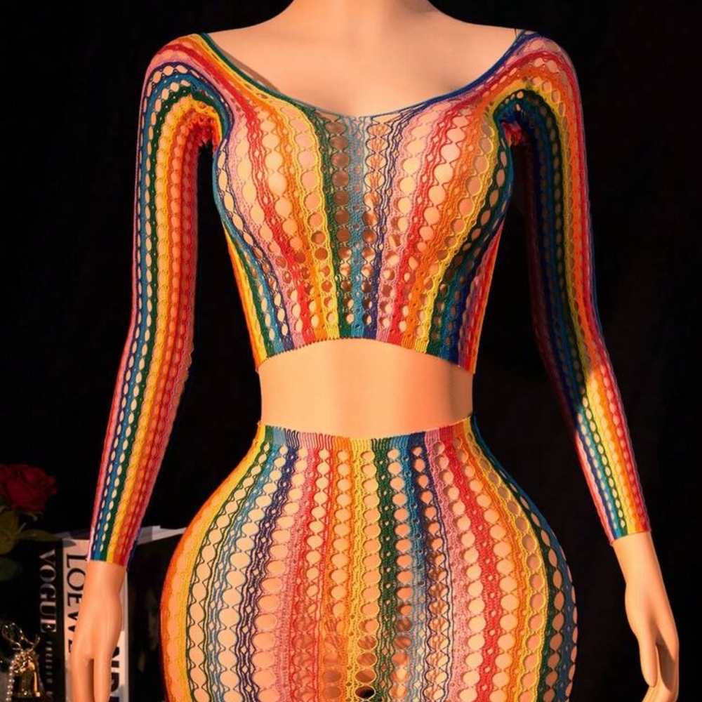 Multicolor Mesh Long Sleeve Top